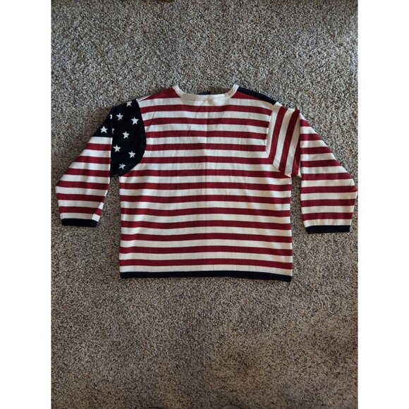 Sz Medium Marisa Canvas USA Flag Sweater 4th of July Cotton Patriotic 3/4 Sleeve - Picture 8 of 10